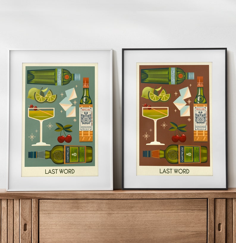 Impresión de cóctel de última palabra, póster de última palabra, arte de pared de bar, impresiones de arte de carrito de bar clásico, impresión retro, accesorios de bar imagen 7