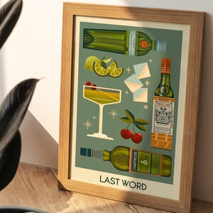 Impresión de cóctel de última palabra, póster de última palabra, arte de pared de bar, impresiones de arte de carrito de bar clásico, impresión retro, accesorios de bar imagen 9