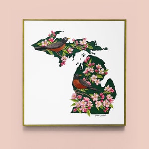 Michigan State Bird Poster, Michigan Poster, State Bird Print, Robin Poster, Michigan State Bird Poster, Painted Michigan Print