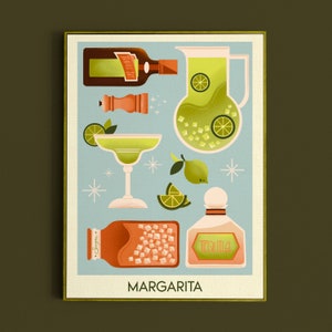 Margarita Cocktail Print, Margarita Poster, Bar Wall Art, Klassieke Bar Cart Art Prints, Retro Print, Bar Accessoires