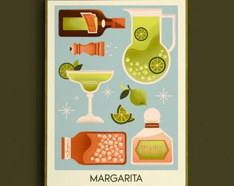 Stampa Margarita Cocktail, Poster Margarita, Arte da parete per bar, Stampe d'arte per carrelli da bar classici, Stampa retrò, Accessori da bar