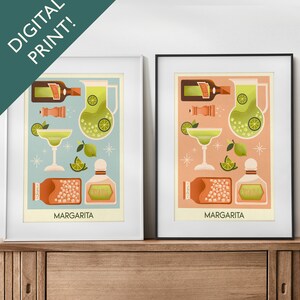 Digital Margarita Cocktail Print, Margarita Cocktail Poster, Bar Wall Art, Classic Bar Cart Art Prints, Retro Print, Bar Accessories