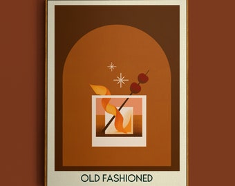 Old Fashioned Cocktail Print, Cocktail Poster, Home Bar Poster, Cocktail Drink Colorful Art, Wall Art, Bar Cart Wall Art, Bar Prints