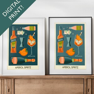 Impresión digital de cóctel Aperol Spritz, cartel de cóctel Aperol Spritz, arte de pared de bar, impresiones de arte de carrito de bar clásico, impresión retro, accesorios de bar