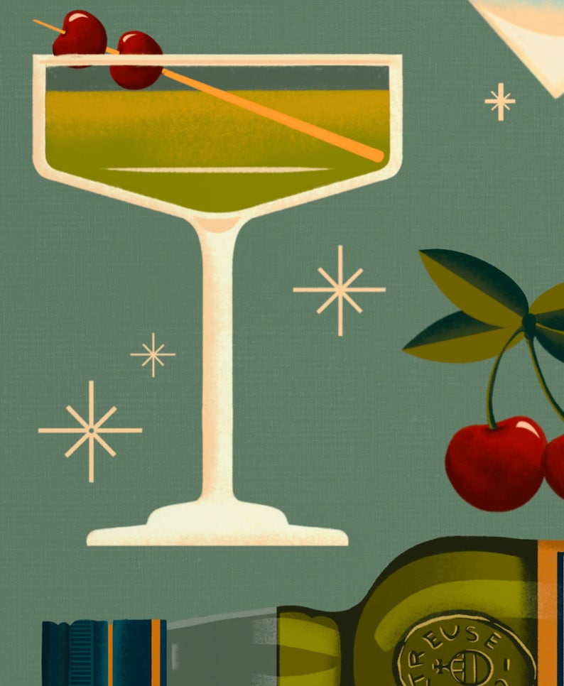Impresión de cóctel de última palabra, póster de última palabra, arte de pared de bar, impresiones de arte de carrito de bar clásico, impresión retro, accesorios de bar imagen 3