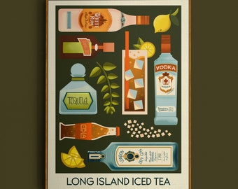 Long Island Cocktail Poster, Cocktail Poster, Home Bar Poster, Cocktail Drink Colorful Art, Wall Art, Bar Cart Wall Art, Bar Prints