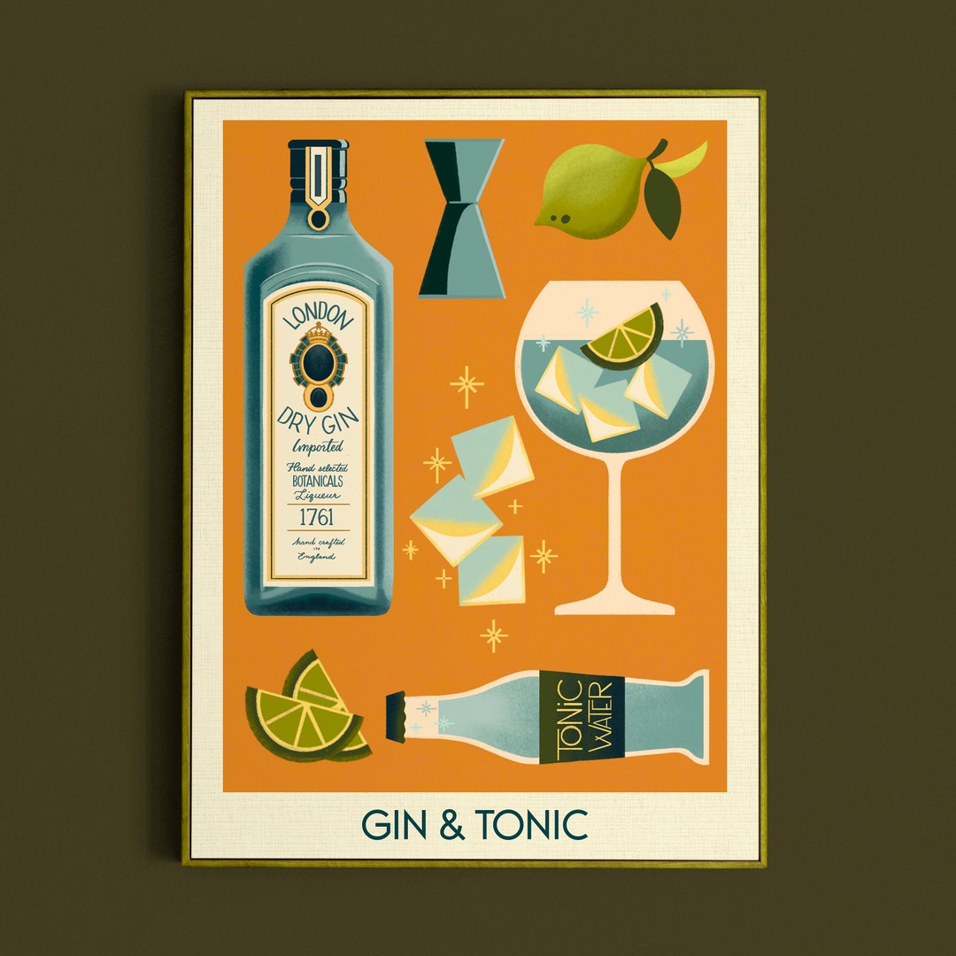Gin and Tonic Cocktail Print Gin and Tonic Poster Bar Wall Etsy