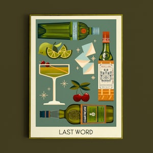 Impresión de cóctel de última palabra, póster de última palabra, arte de pared de bar, impresiones de arte de carrito de bar clásico, impresión retro, accesorios de bar