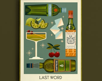 Last Word Cocktail Print, Last Word Poster, Bar Wall Art, Classic Bar Cart Art Prints, Retro Print, Bar Accessories