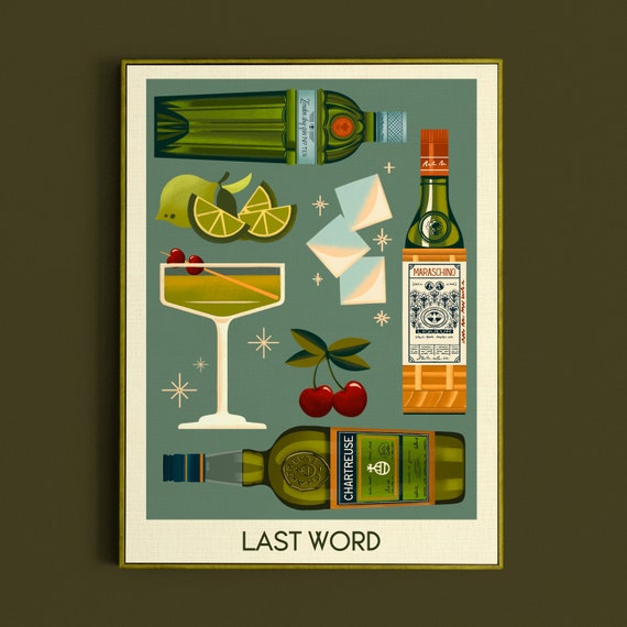 Last Word Cocktail Print, Last Word Poster, Bar Wall Art, Classic Bar Cart Art Prints, Retro Print, Bar Accessories