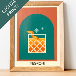 Digital Plain Negroni Cocktail Print, Negroni Cocktail Poster, Bar Wall Art, Classic Bar Cart Art Prints, Retro Print, Bar Accessories