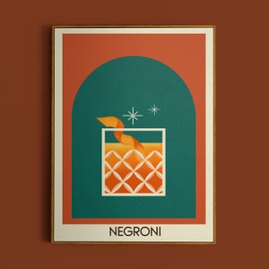 Impresión de cóctel Negroni, cartel de Negroni, arte de pared de bar, impresiones de arte de carrito de bar clásico, impresión retro, accesorios de bar