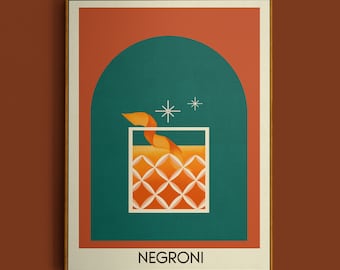 Negroni Cocktail Print, Negroni Poster, Bar Wall Art, Classic Bar Cart Art Prints, Retro Print, Bar Accessories