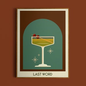 Last Word Cocktail Print, Last Word Poster, Bar Wall Art, Classic Bar Cart Art Prints, Retro Print, Bar Accessories