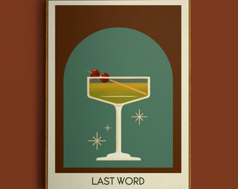 Laatste woord cocktail print, laatste woord poster, kunst aan de muur bar, klassieke bar kar kunstafdrukken, retro print, bar accessoires