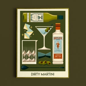 Martini Cocktail Print, Martini Poster, Bar Wall Art, Classic Bar Cart Art Prints, Retro Print, Bar Accessories