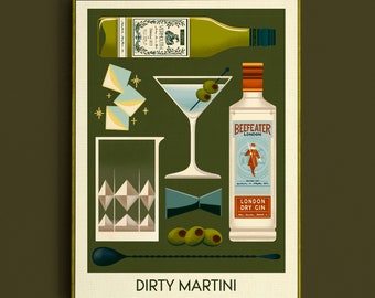 Martini Cocktail Print, Martini Poster, Bar Wall Art, Classic Bar Cart Art Prints, Retro Print, Bar Accessories