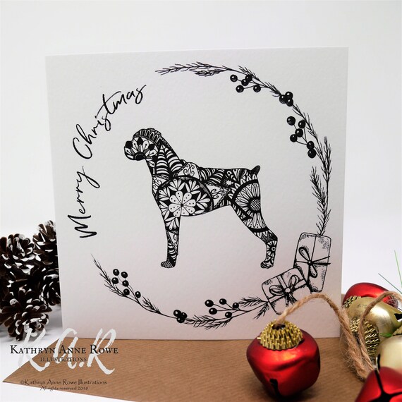 Boxer Boxer Card Christmas Card Boxer Lovers Boxer Gift Etsy