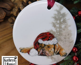 AD-DB2RCB Dogue De Bordeaux with Rose Christmas Tree Bauble Decoration Gift 