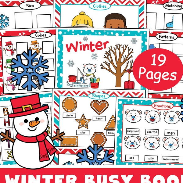 Winter Busy Book Printable for Toddlers, busy binder, learning binder, toddler quiet book, winter activities, preschool printables