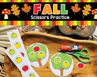 Fall Scissors Practice Printable, cutting practice, preschool activities, toddler activities, homeschool preschool, fine motor skills