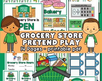 Grocery Store Pretend Play Printables, jeu dramatique d’épicerie, activités préscolaires, activités de jeu, simulation pour tout-petits, argent fictif