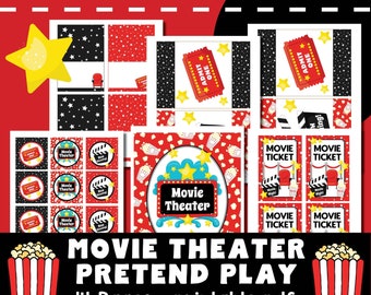 Movie Theater Pretend Play Printable, dramatic play, preschool printables, toddler activities, kids activities, movie night