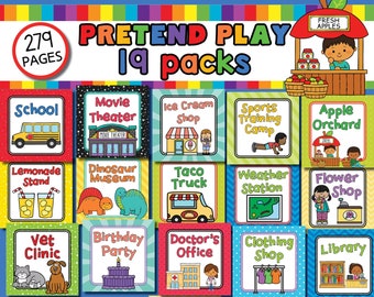 Pretend Play Printables Bundle, first semester, dramatic play printables, preschool activities, kids activities, toddler pretend play