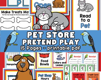 Pet Store Pretend Play Printable, jeu dramatique d’animalerie, enseignant préscolaire, activités préscolaires, jeu de simulation pour tout-petits