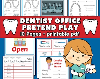 Imprimibles de juego de simulación de dentista, actividades para niños, juego dramático, consultorio de dentista de simulación, actividades para niños pequeños, jardín de infantes