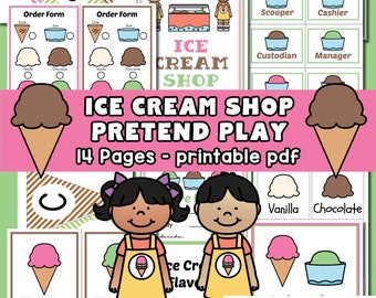Ice Cream Shop Pretend Play Printables, jeu dramatique de crème glacée, imprimables préscolaires, activités pour tout-petits, enseignant préscolaire