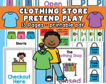 Clothing Store Pretend Play Printable, daycare activities, clothes dramatic play, preschool printables, toddler activities, kindergarten