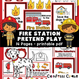 Brandweerkazerne Fantasiespel Printables, brandweerman dramatisch spel, voorschoolse printables, peuteractiviteiten, kleuterschool