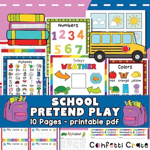 School Pretend Play Printables, dramatic play printables, kids activities, play school, preschool activities