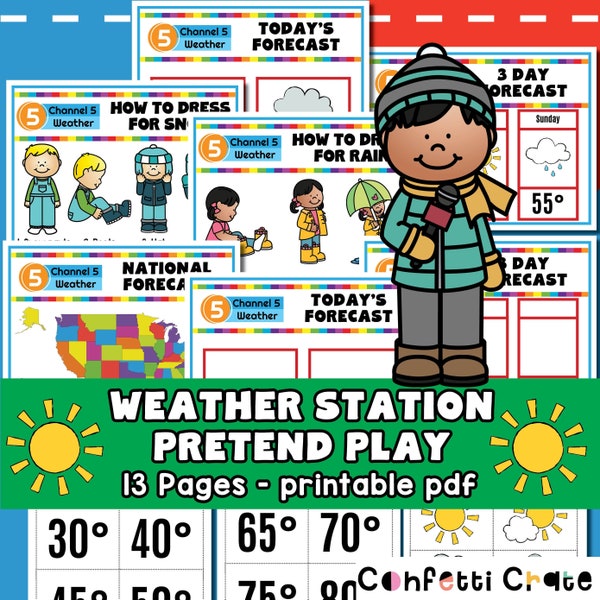 Weather Station Pretend Play Printables, Weather Dramatic Play Printable, meteorologist, weather unit, classroom themes, kindergarten