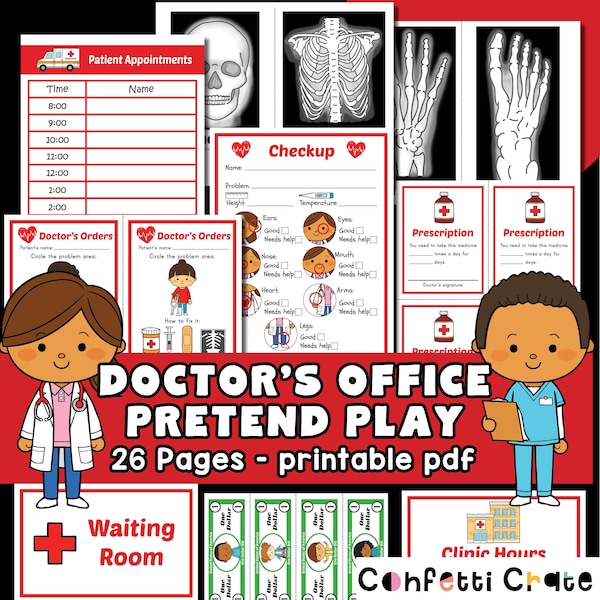 Doctor Pretend Play Printables, doctor dramatic play, hospital pretend, preschool printables, toddler activities, kindergarten