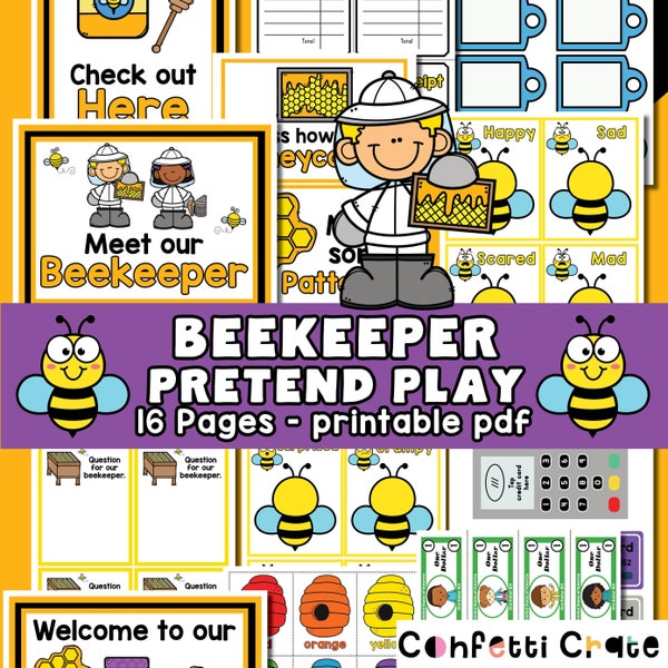 Beekeeper Pretend Play Printable for kids, dramatic play, honey bees printable, toddler activities, preschool activities, insects