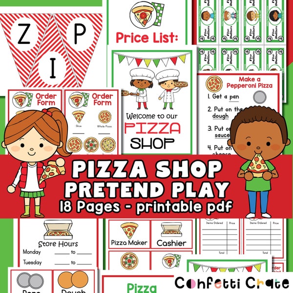 Pizza Pretend Play Printables, pizza dramatic play, play money, preschool printables, toddler activities