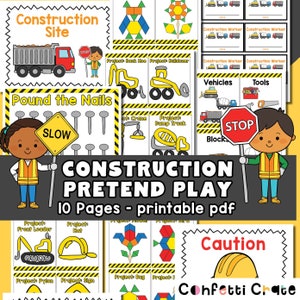 Construction Pretend Play Printables, chantier de construction, jeu dramatique, activités préscolaires, activités pour les tout-petits, maternelle