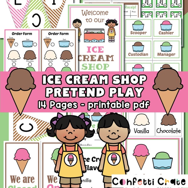 Ice Cream Shop Pretend Play Printables, ice cream dramatic play, preschool printables, toddler activities, preschool teacher