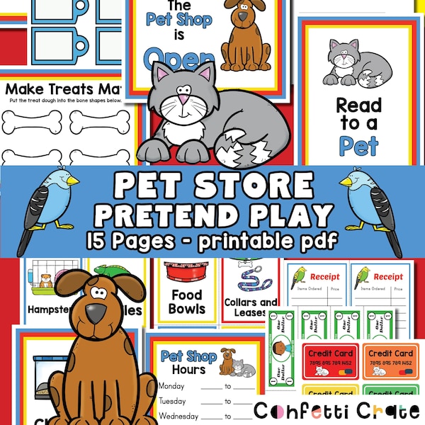 Pet Store Pretend Play Printable, pet shop dramatic play, preschool teacher, preschool activities, toddler pretend play