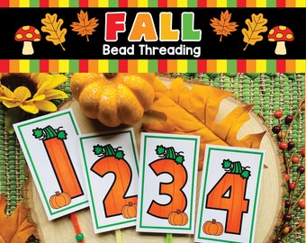 Fall Numbers Activity for Preschoolers, printable, pipe cleaners and beads, toddler activities, homeschool preschool, counting 1-10