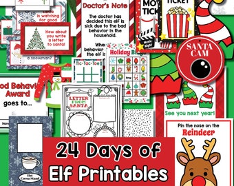 Kit d’accessoires et d’accessoires Elf Printables, idées d’elfe faciles, elfe de Noël, Noël imprimable, jeux de Noël, lettres, arrivée, retour,