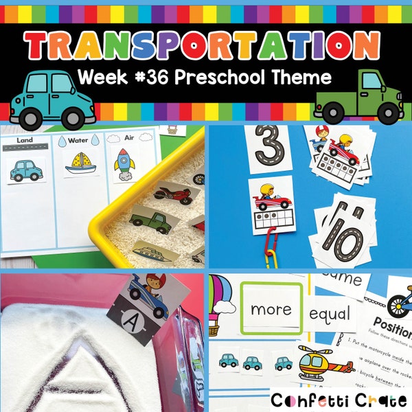 Transportation Preschool Curriculum, Vehicles activities, cars theme, preschool worksheets, toddler activities,