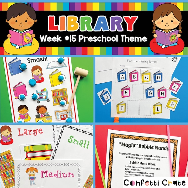 Library Preschool Printables, classroom themes, preschool printables, toddler activities, preschool worksheets