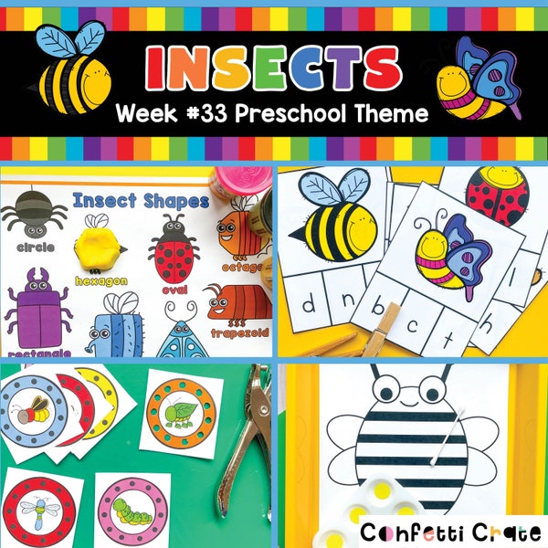 Insects Preschool Curriculum Printables, bug theme, classroom themes, prek, preschool worksheets
