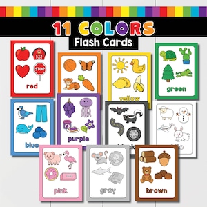 Kleuren Flashcards voor kinderen afdrukbaar, educatieve activiteiten, flashkaarten voor de klas, homeschool kleuterschool, peuteractiviteiten