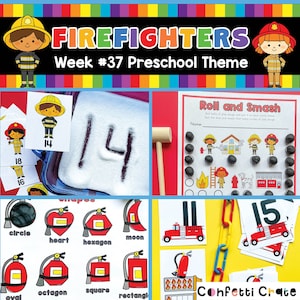 Firefighters Preschool Curriculum Printables, fire theme, preschool worksheets, educational kids activities