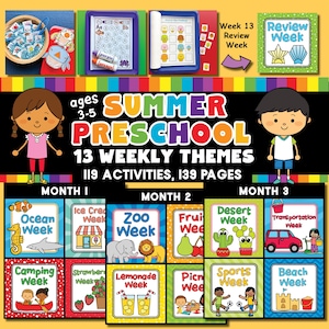 Summer Preschool Curriculum, kindergarten ready, alphabet, numbers, shapes, colors, sensory play, fine motor skills, educational, printable