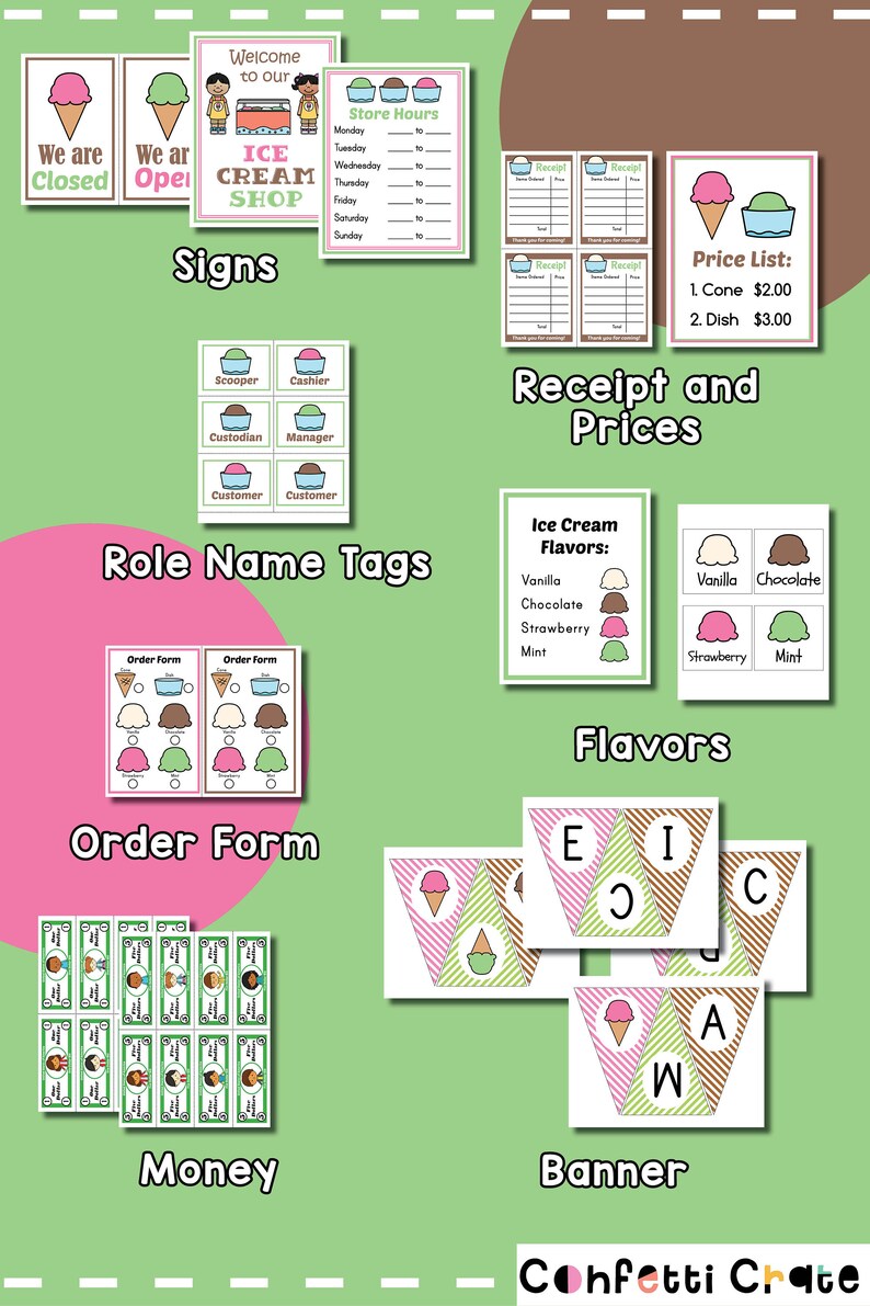 Ice Cream Shop Pretend Play Printables Ice Cream Kids Play | Etsy